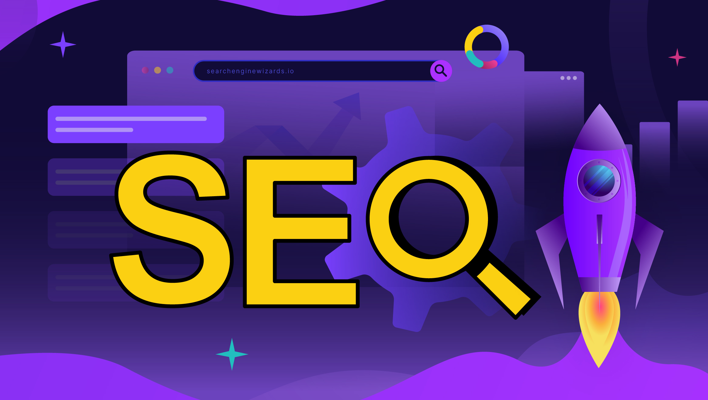 Rocket launch on a Purple Background - Boost Your Search Visibility by 93 percent with SEO